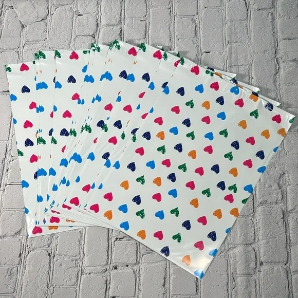 Poly Mailers 50 Pack 10x13 Colorful Hearts Design Pink Blue Orange Green - Picture 2 of 7
